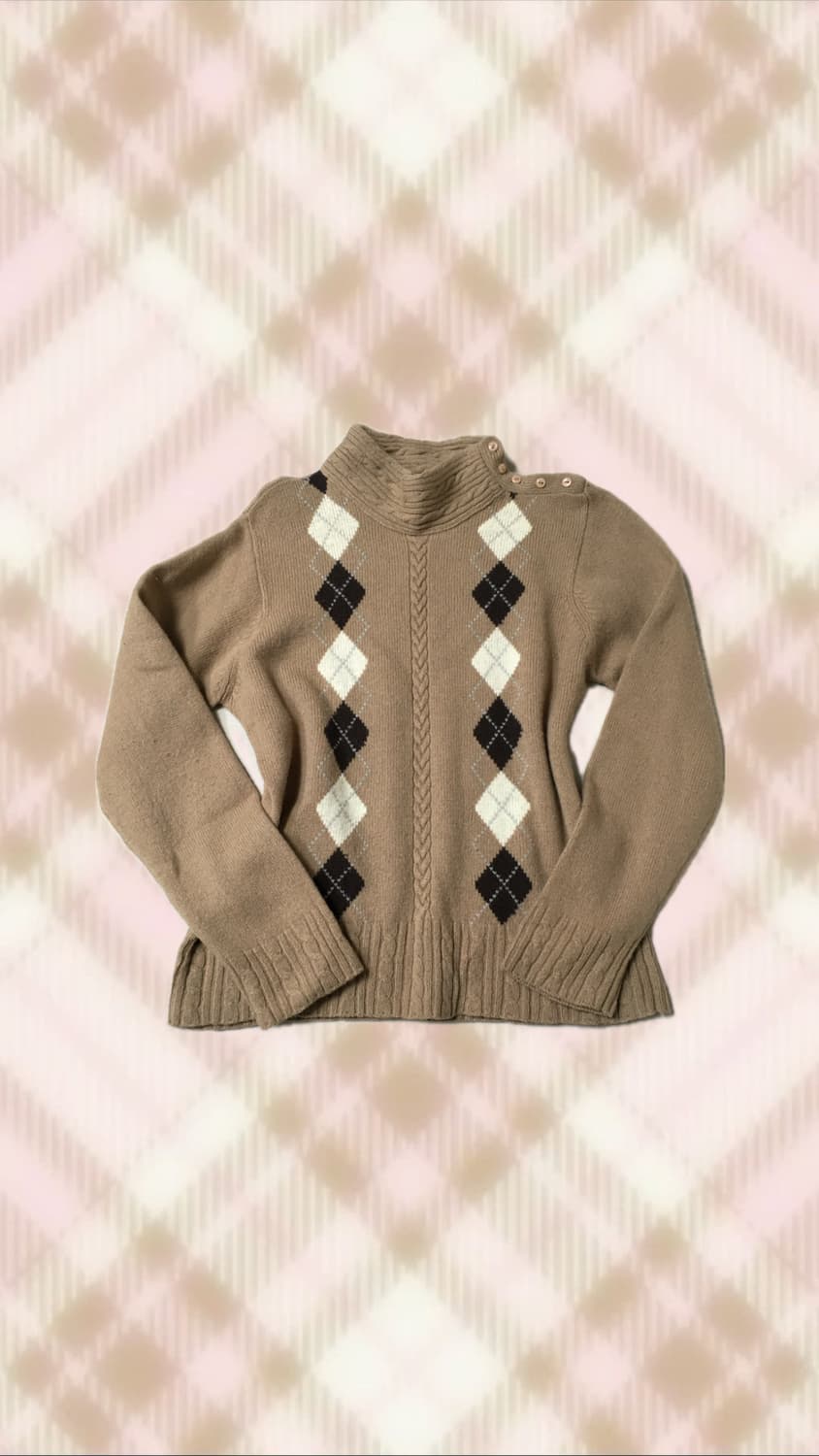 브라운 라떼 아가일 니트 히메 갸루 러블리 로걀 모리 빈티지 상품이미지1