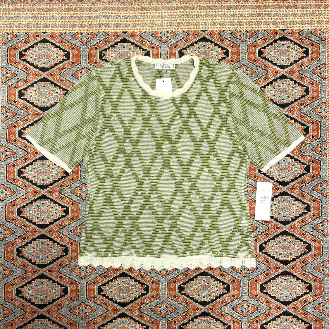 일본빈티지 그린 시스루 반팔 니트 여성L 상품이미지1