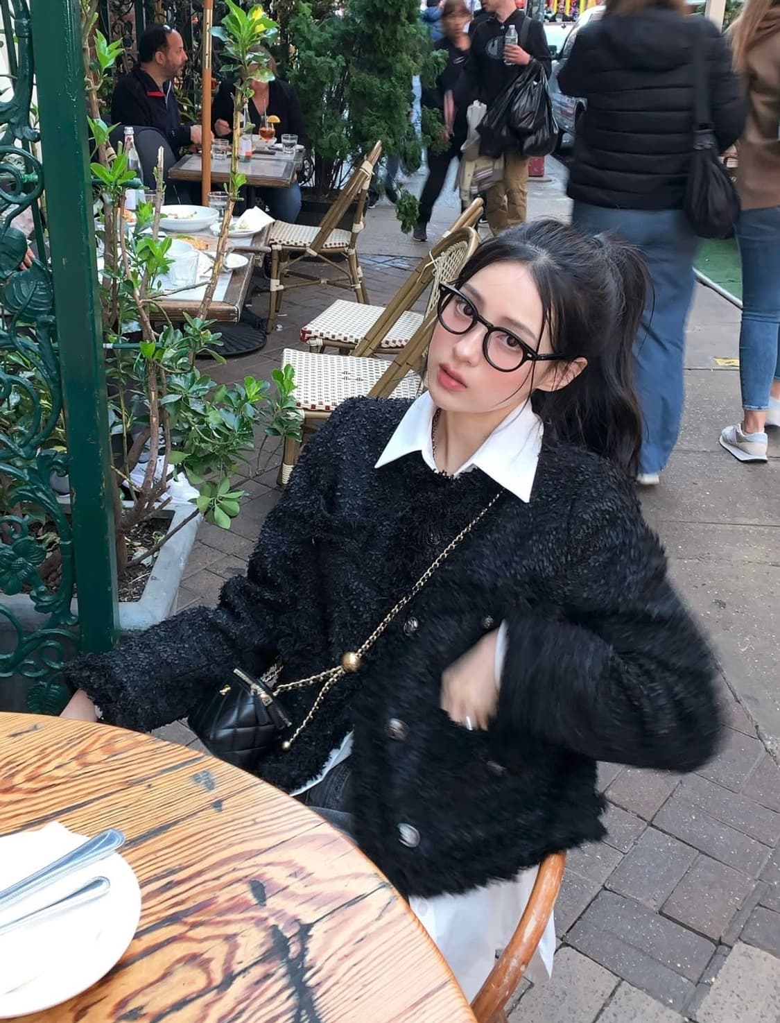 새상품) 카키포인트 트위드 크롭 자켓 블랙 상품이미지2