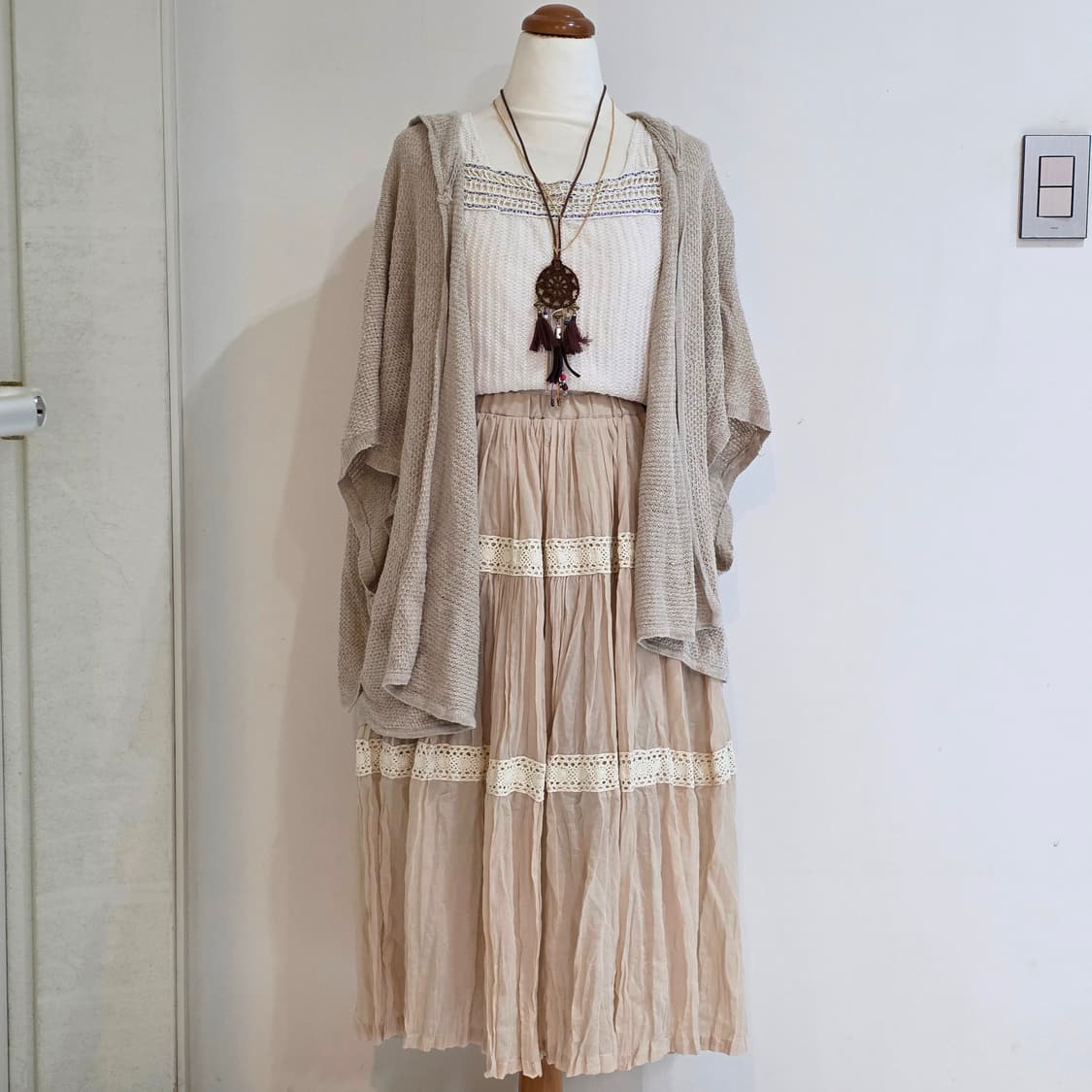 하구미모리걸st 코디세트(판초+슬리브리스+패치워크 캉캉롱스커트 상품이미지1