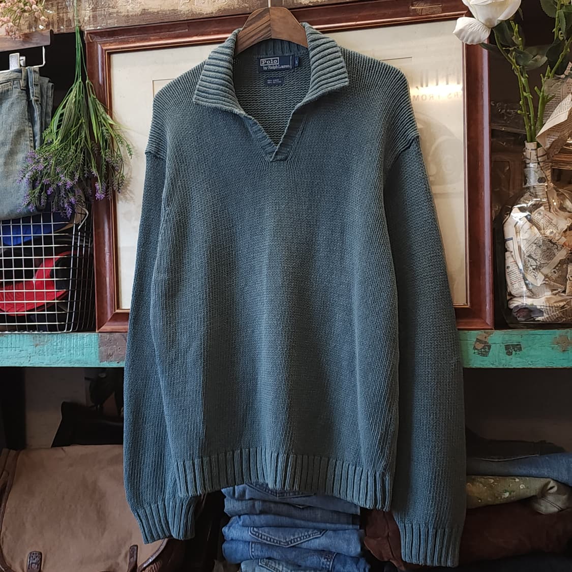 90s 폴로 니트 스키퍼 골지 니트 스웨터 코튼 니트 L 상품이미지2