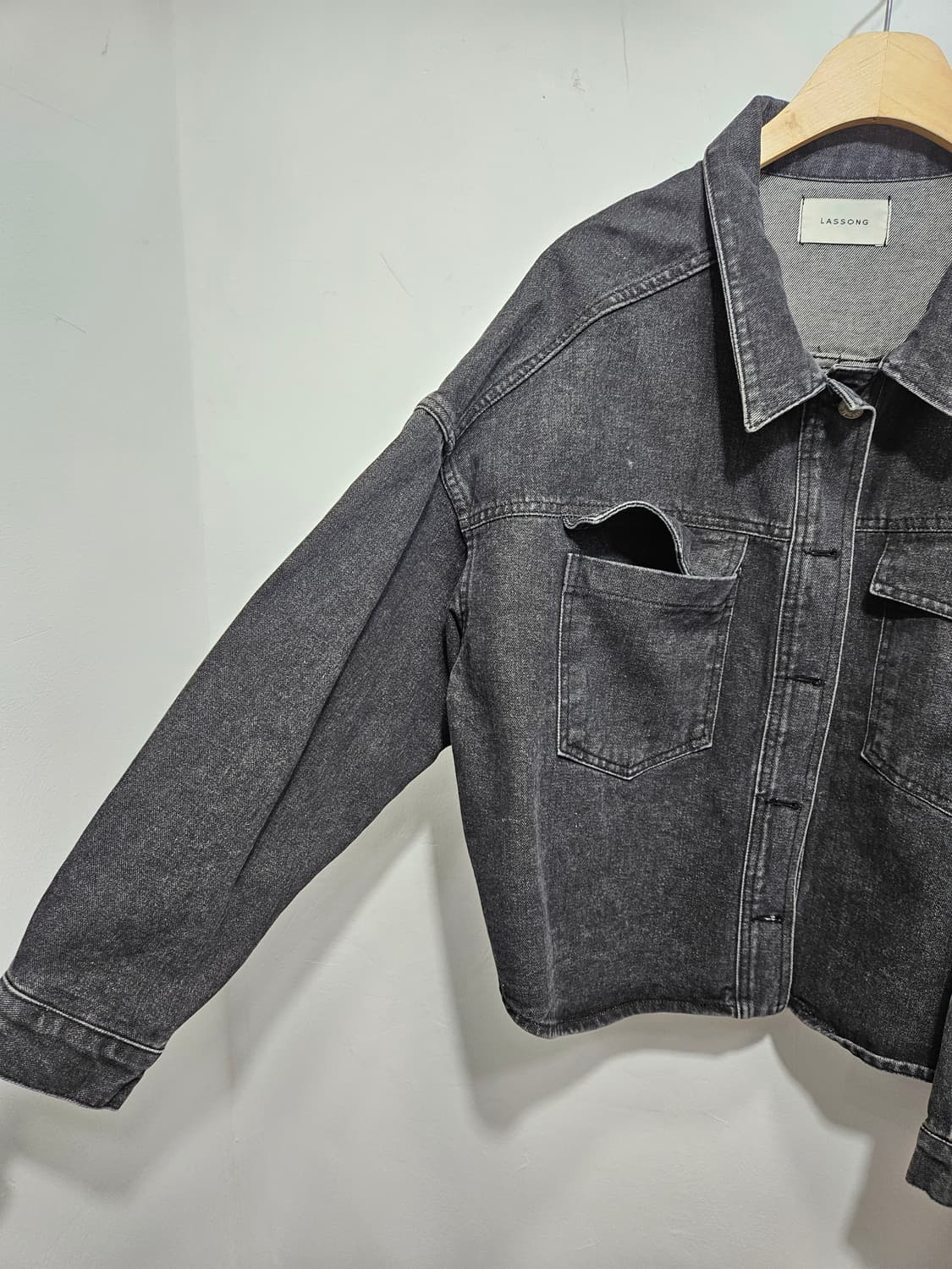 남녀공용 블랙 빈티지 데님 자켓 상품이미지5