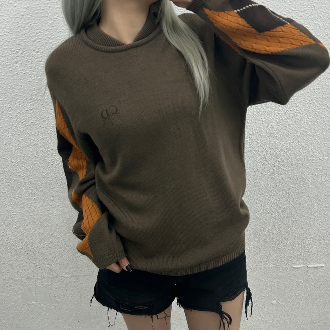 크리스찬 디올 배색 체크 애쉬브라운 니트 L 상품이미지1