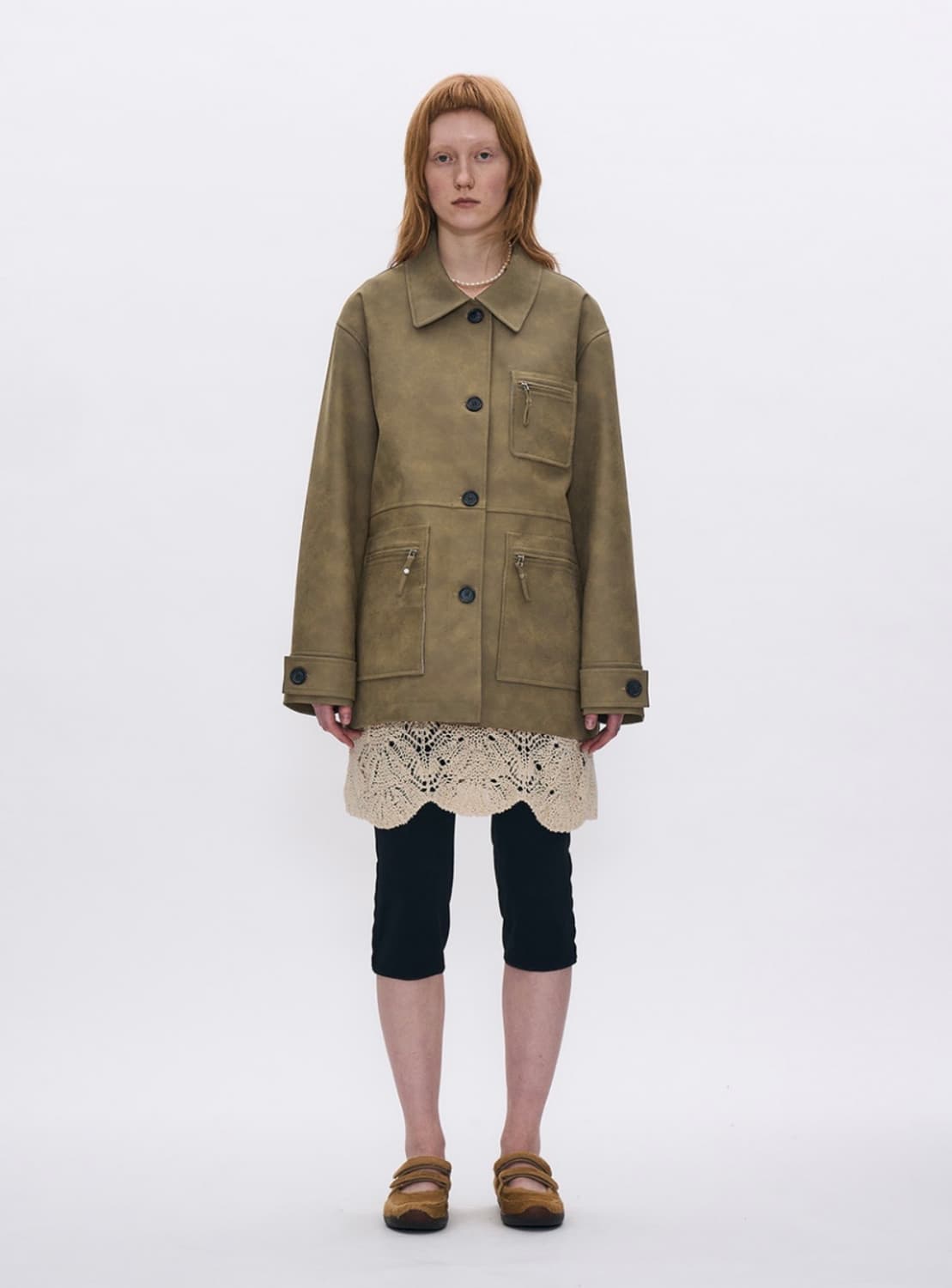 새상품) 파르티멘토우먼 워시트 레더 카 코트 (베이지) 상품이미지1