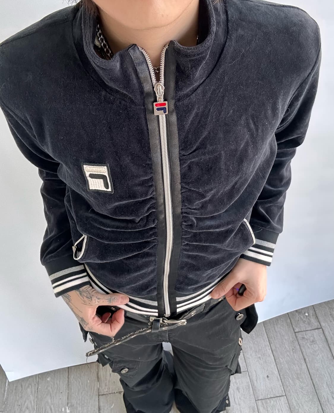 FILA navy velour zip-up jacket 상품이미지1