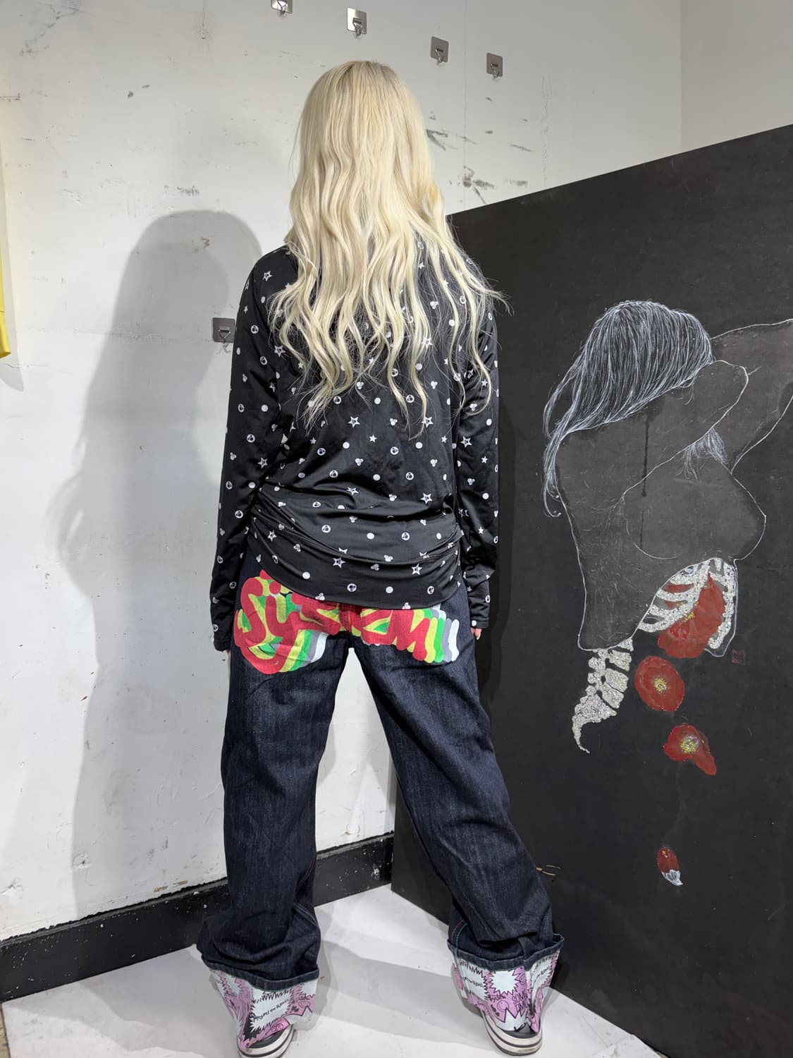 JPN 일본 빈티지 DISNEY 디즈니 도트 후드 집업 져지 L 상품이미지4