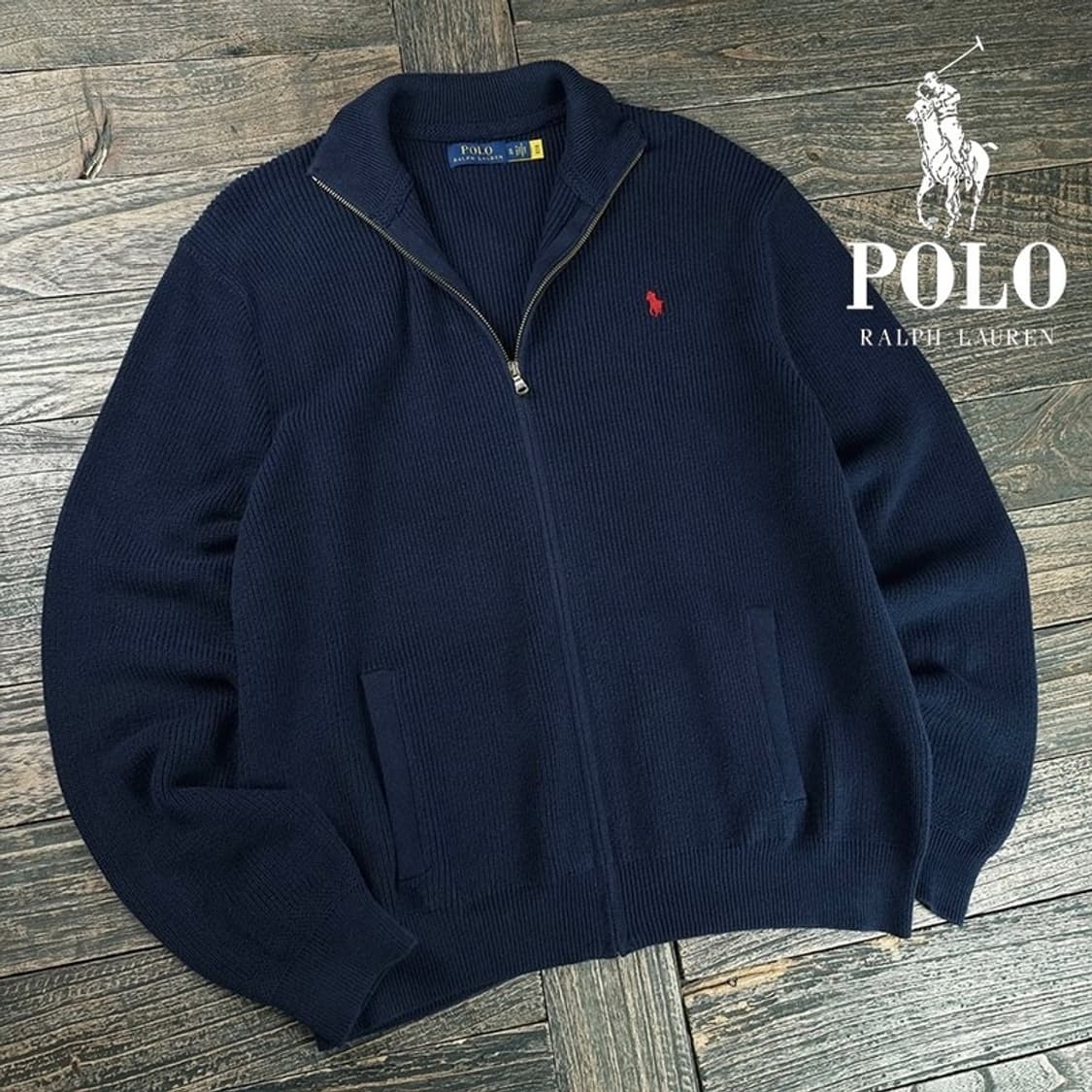 [폴로 랄프로렌] 포니 로고 자수 니트 집업 가디건 네이비 M20101 상품이미지1