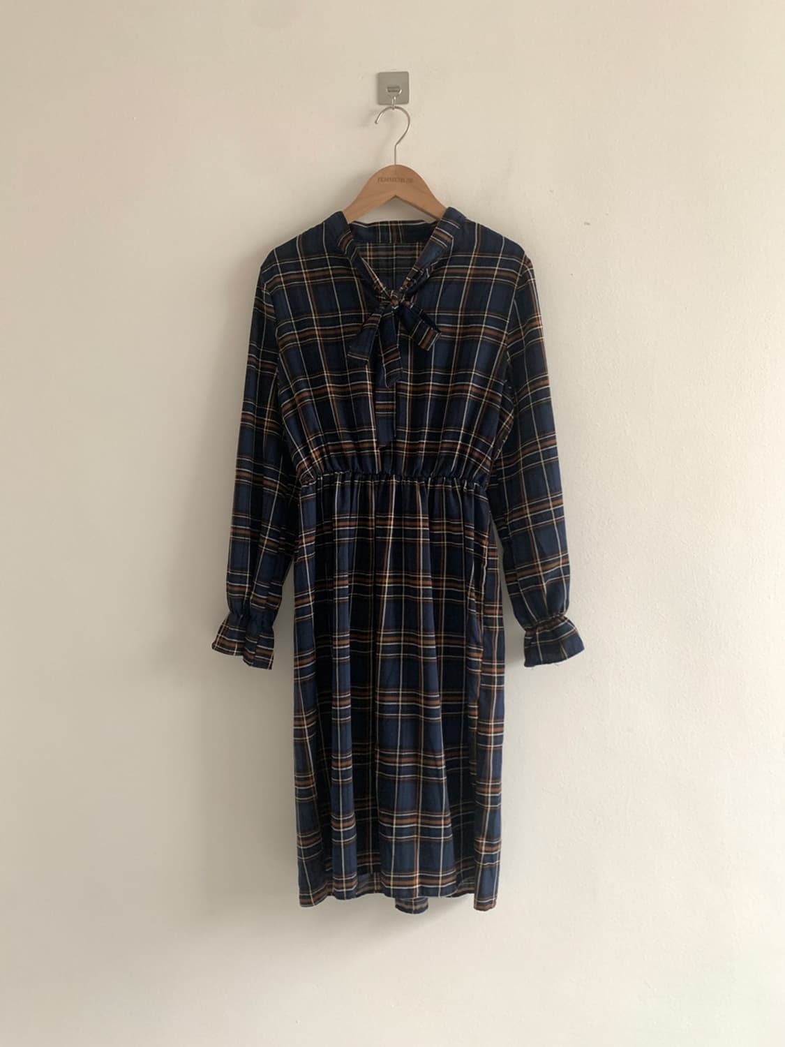 Check Ribbon Neck Dress 상품이미지1