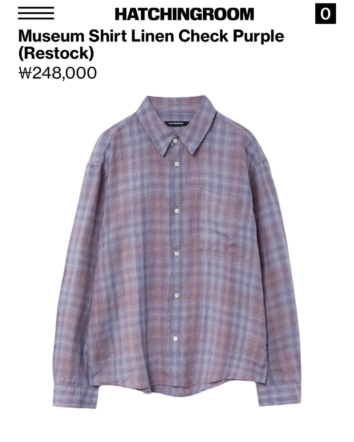 [3]해칭룸 뮤지엄 셔츠 린넨 체크 퍼플 상품이미지1