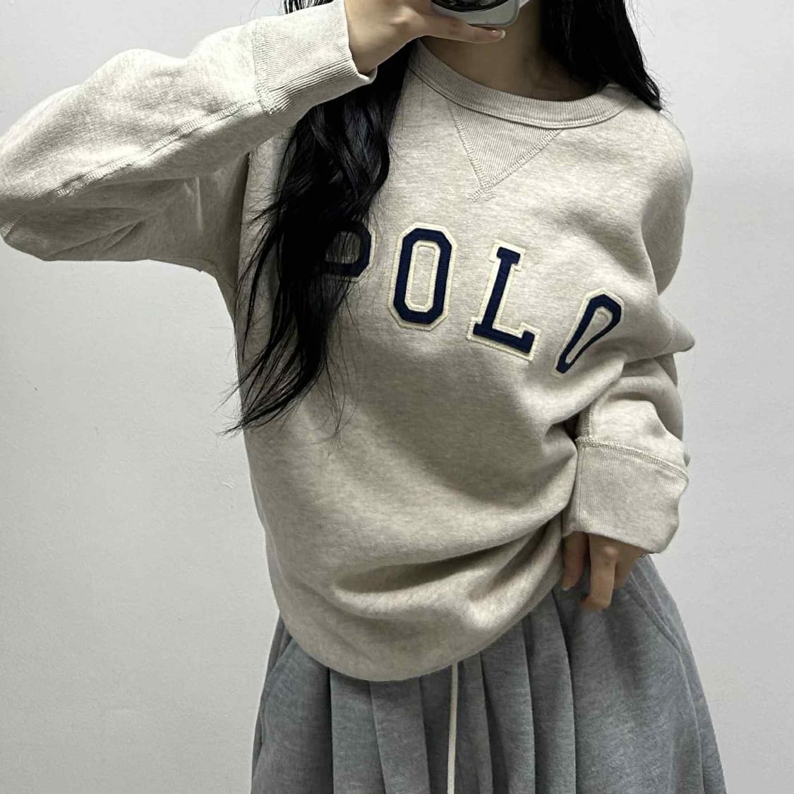 *최신형 폴로 랄프로렌 큐알택 아치로고 베이지 핀터깔 스웨트셔츠 맨투맨( 상품이미지1