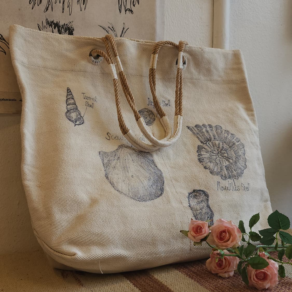 핸드 드로잉 빅토트 캔버스 빈티지 더플백 리메이크 화이트 쉘 상품이미지6