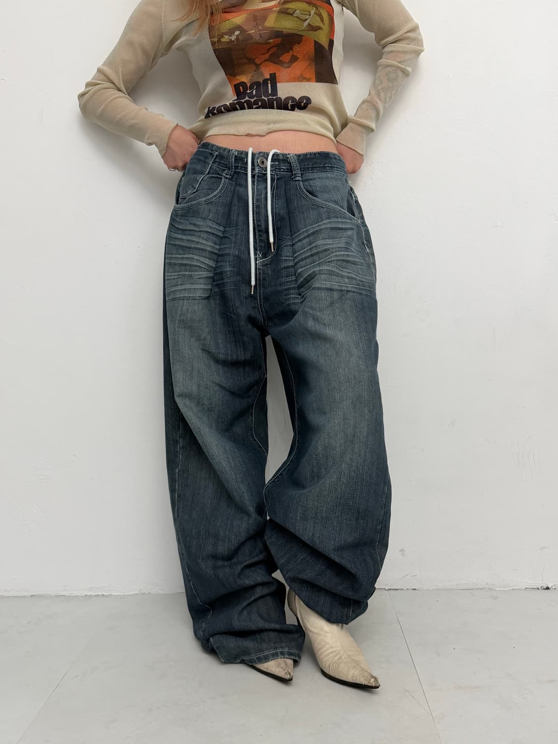 스트링 와이드 데님 상품이미지3