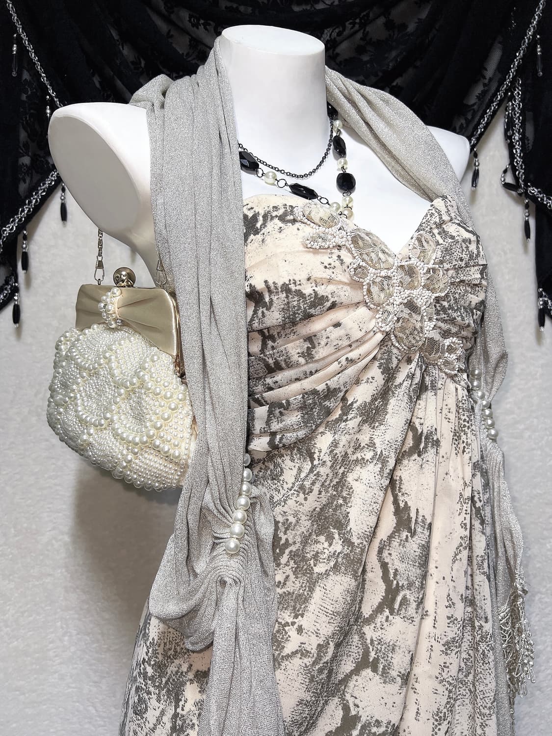 로맨틱갸루 로걀 오리엔탈 오네 히메 파이톤패턴 큐빅비즈 탑드레스 원피스 상품이미지3