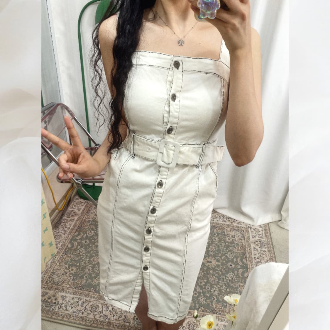 화이트 벨트 원피스 상품이미지3