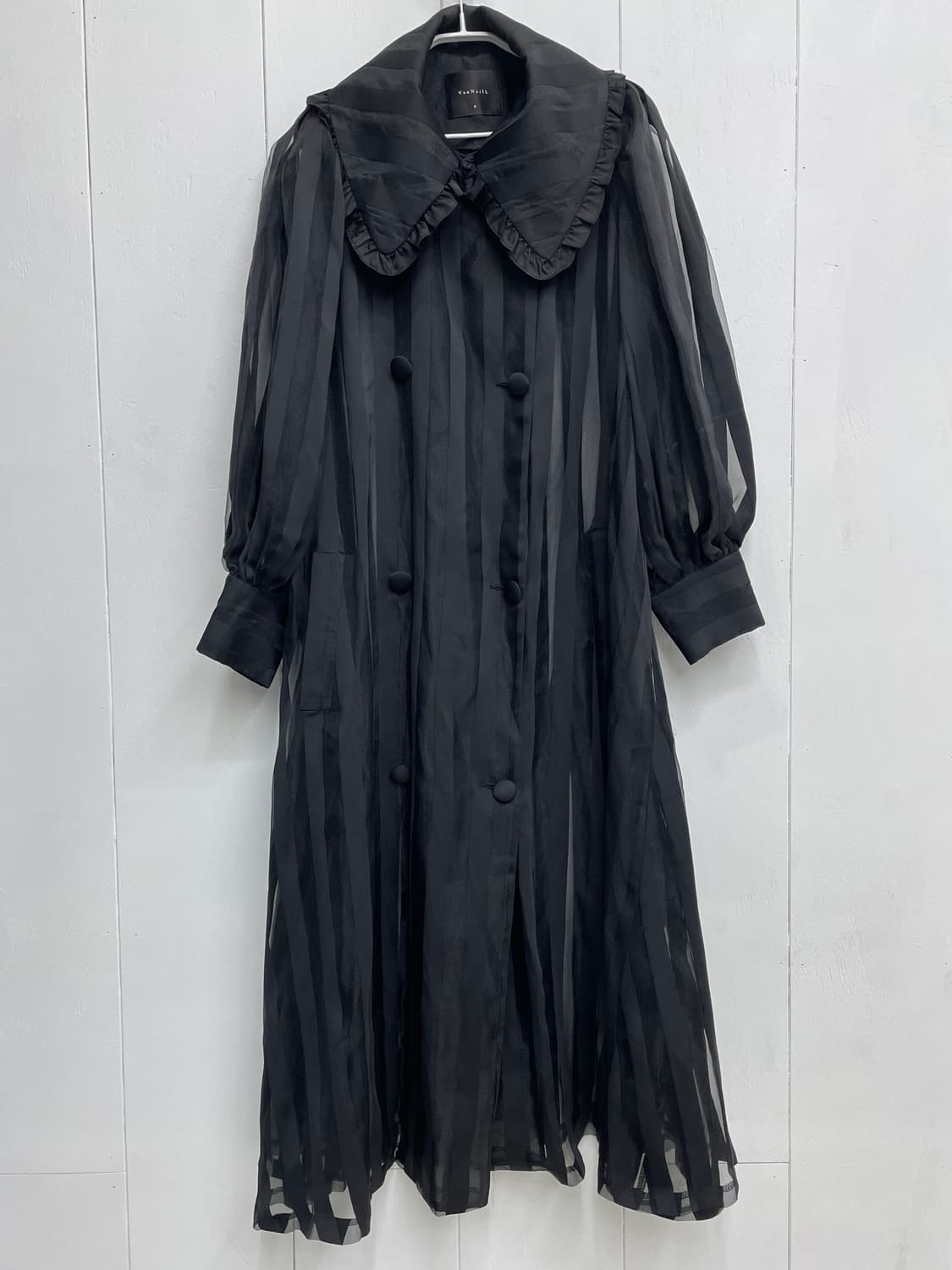 VanNzilL 블랙 시스루 프릴 카라 롱 원피스 F 상품이미지2