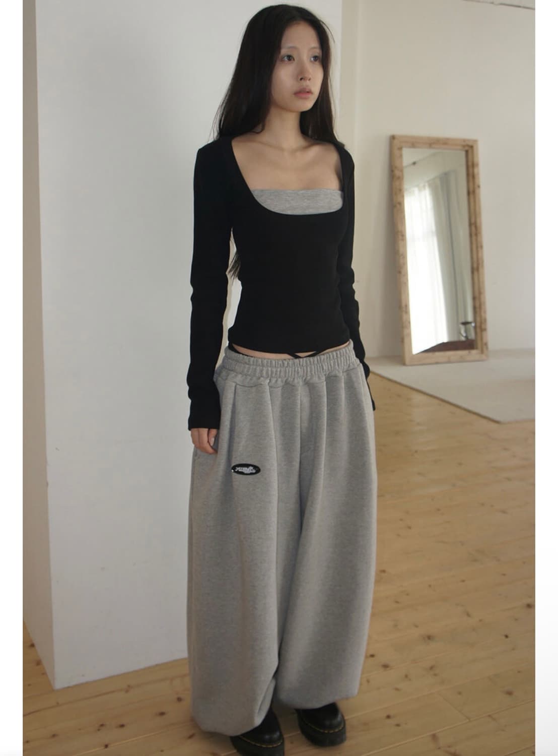 사토미라디오) Layered Rib Top BK F 상품이미지2