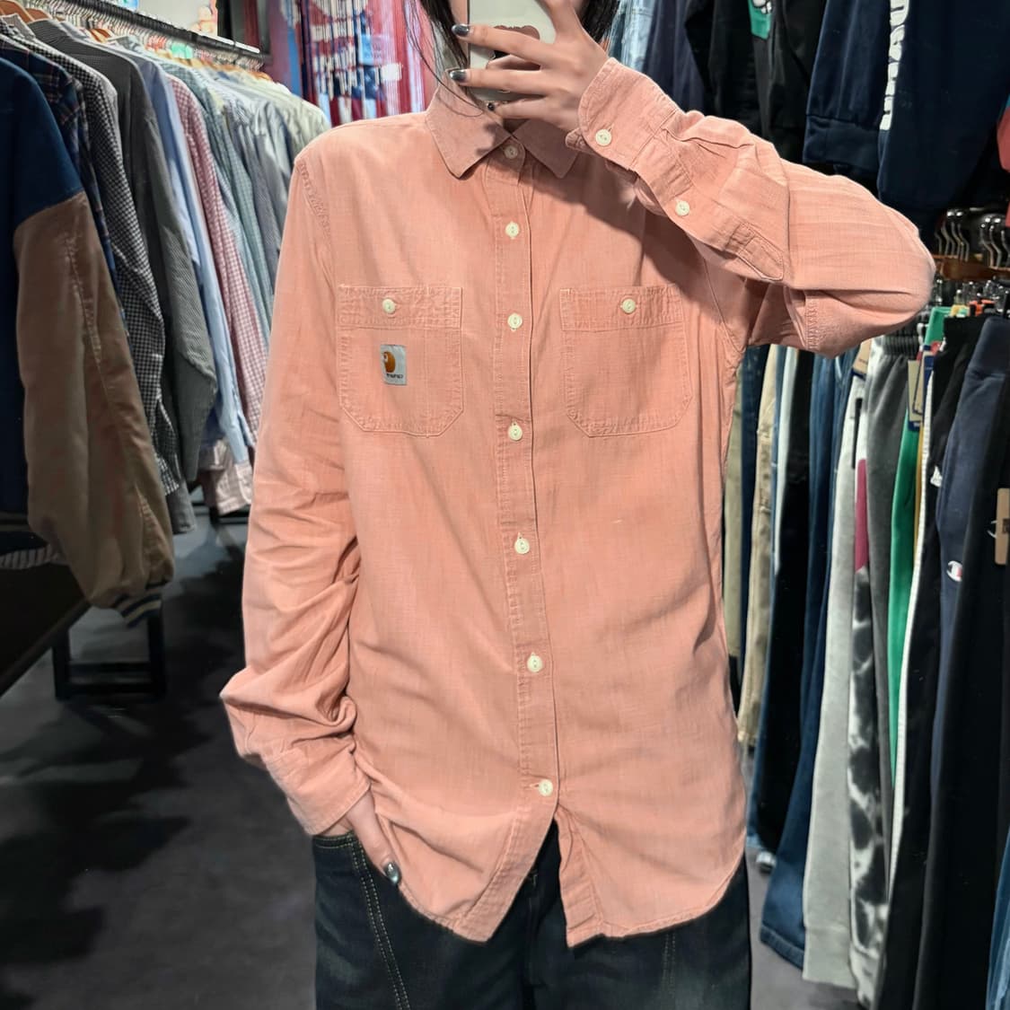 [IM] Carhartt 칼하트 린넨 셔츠 코랄 핑크 상품이미지2