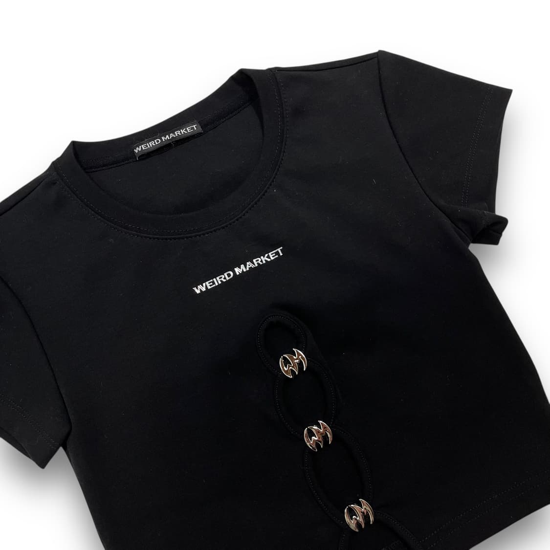위어드 마켓 엠블럼 킨키 다크 슬림 크롭 반팔 티셔츠 상품이미지3