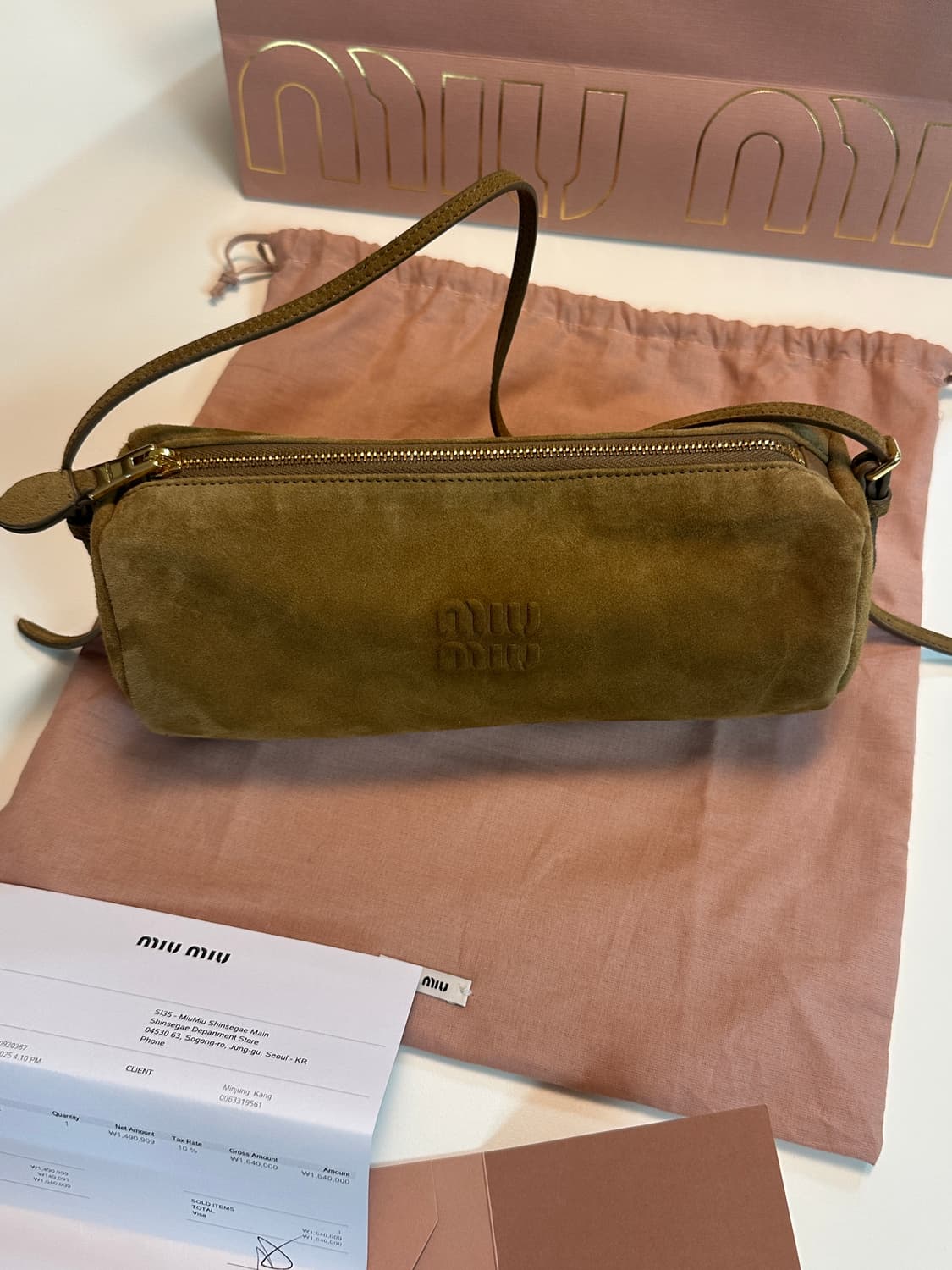 미우미우 스웨이드 레더 포쉐트 미니 토트 숄더백 올리브그린 새상품 상품이미지3