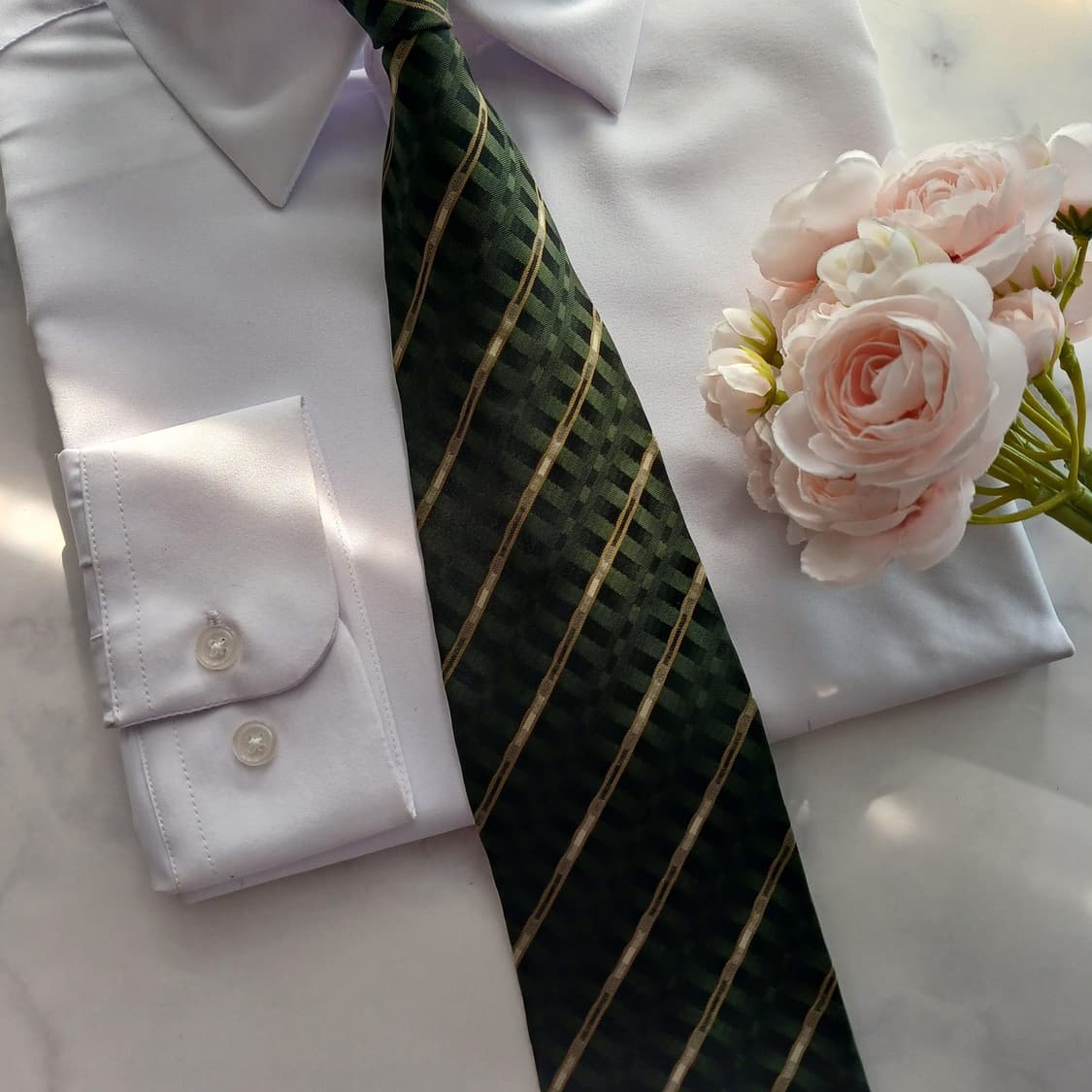 발망 실크 다크그린 체크 패턴 넥타이 9.8cm A등급 A18770
 상품이미지7
