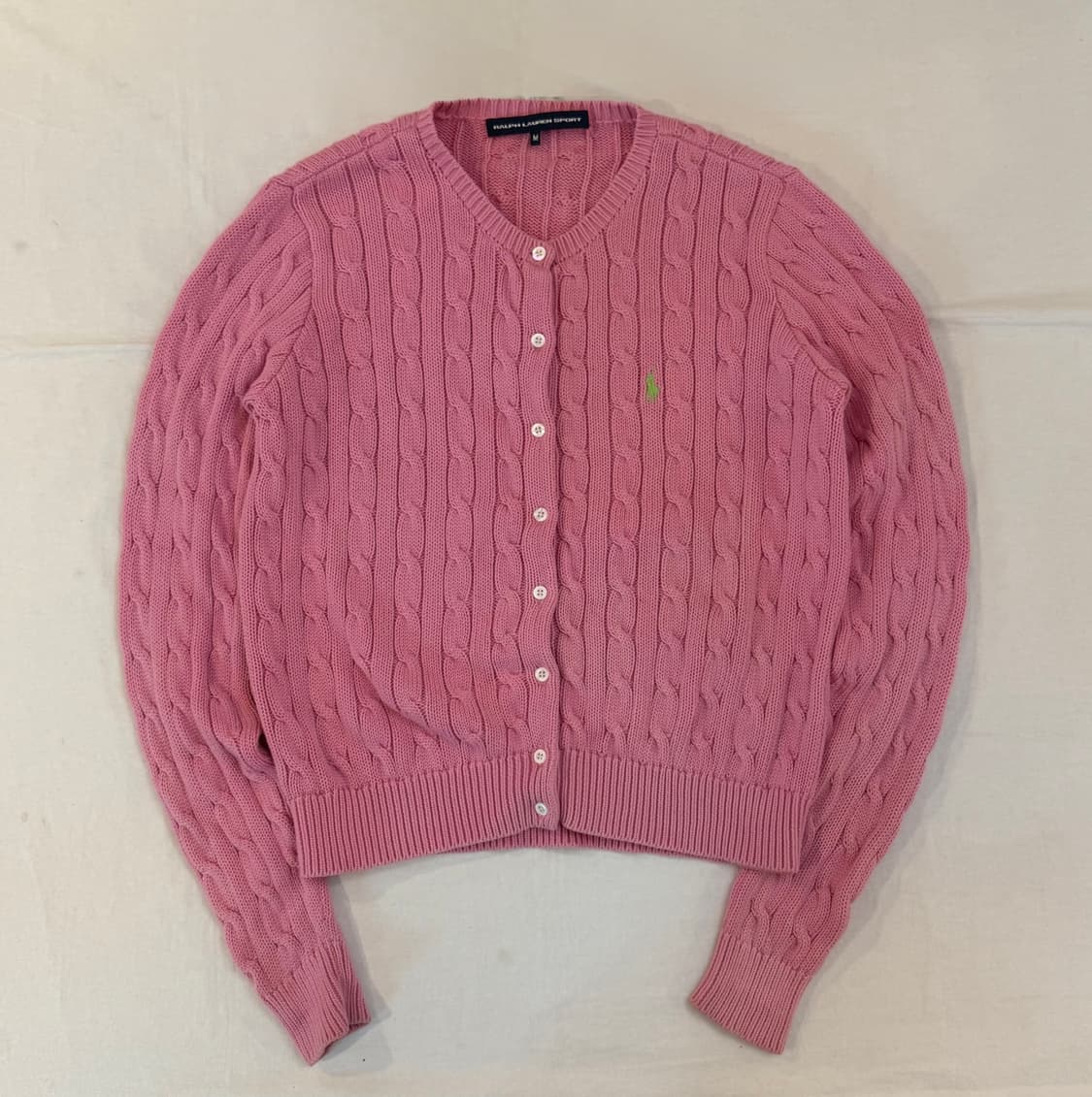 딸기우유맛 폴로 꽈배기 케이블 니트 가디건베이비 핑크 상품이미지1