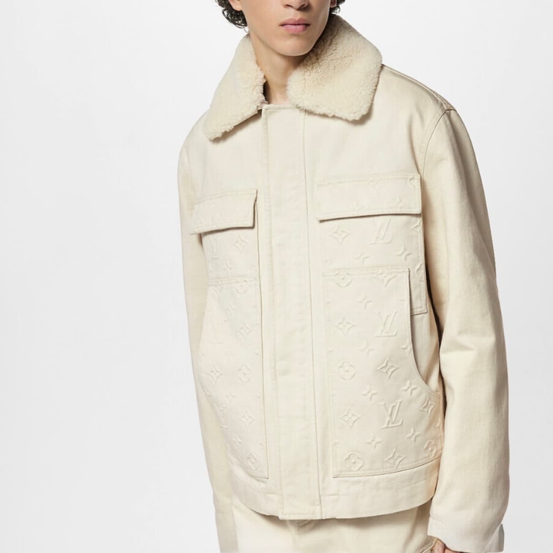 [S+급/50] 루이비통 모노그램 워크웨어 시어링 퍼 자켓 아이보리 상품이미지9