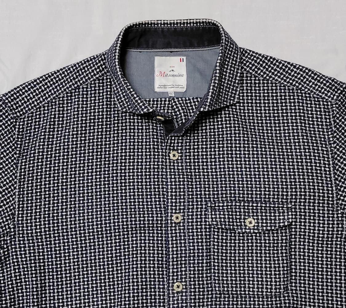 [LL] 일본 브랜드 Mitsumine 네이비 도트 텍스처 긴팔 셔츠 상품이미지2
