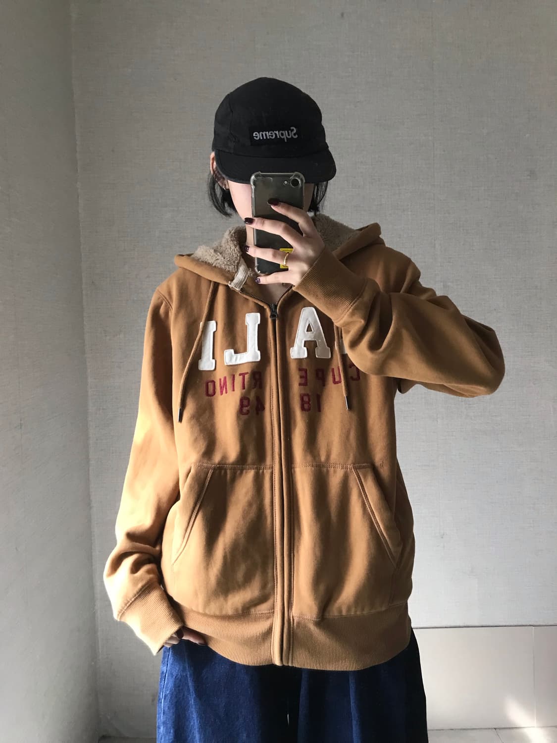 후아유 카멜 브라운 퍼 후드집업 상품이미지1