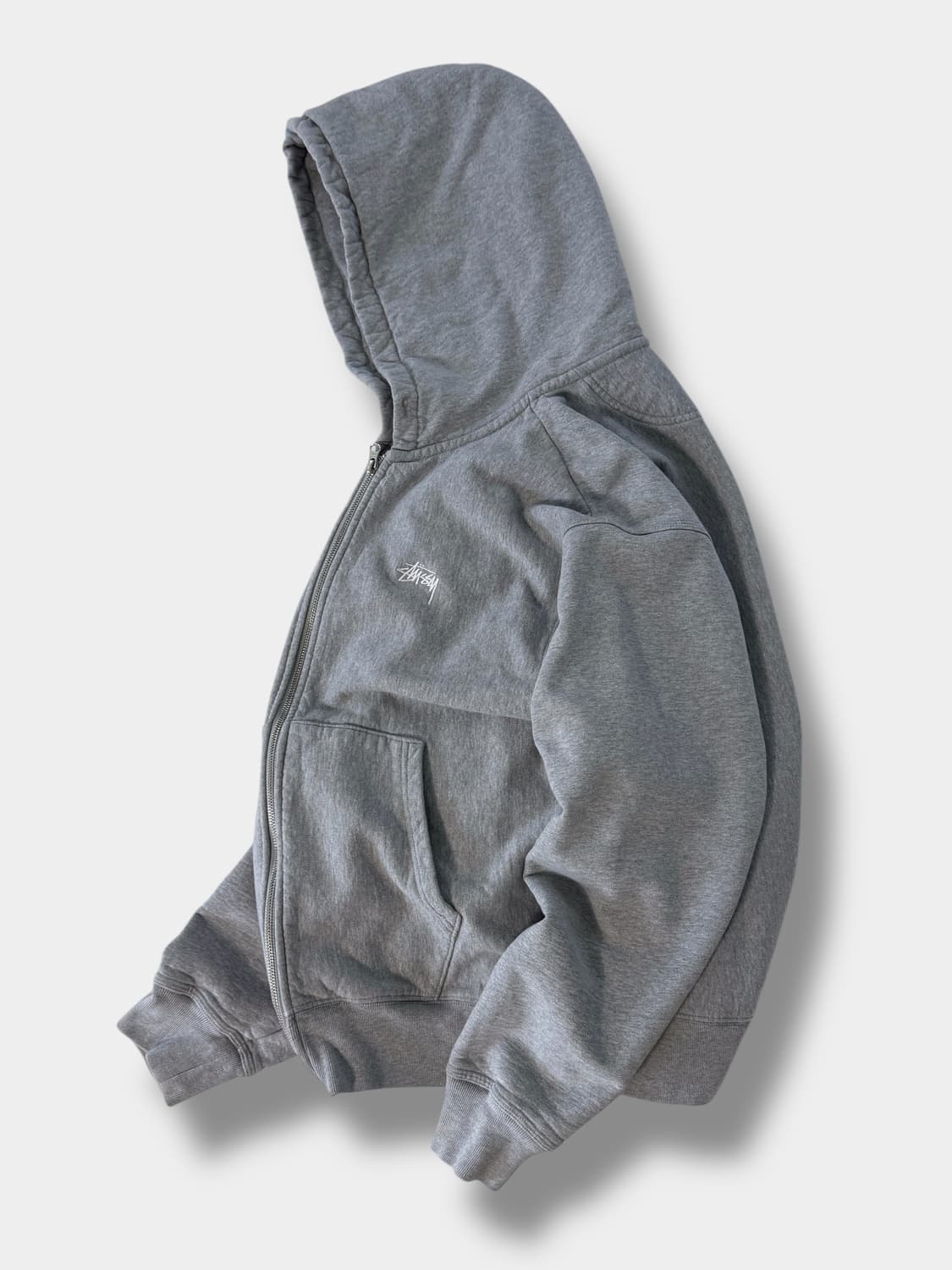 스투시 재팬 루즈핏 애쉬 헤더 스탁 로고 해비스웻 후드집업 상품이미지2