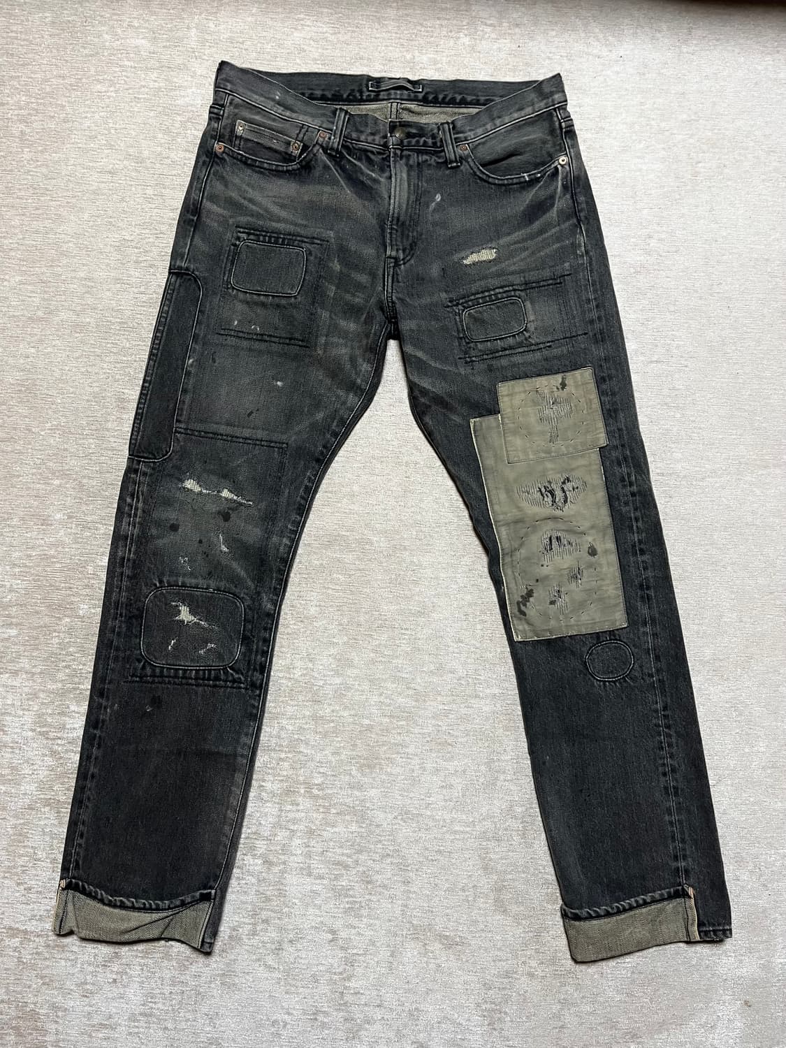 블랙 리페어 데님 / 패치워크 워싱  상품이미지1