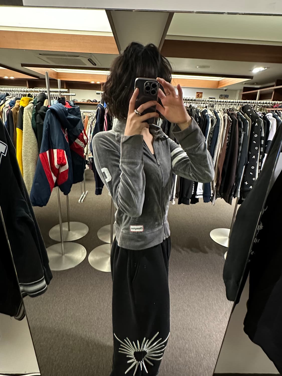 OS)챔피온 빈티지 여성 그레이 벨벳 집업 상품이미지1