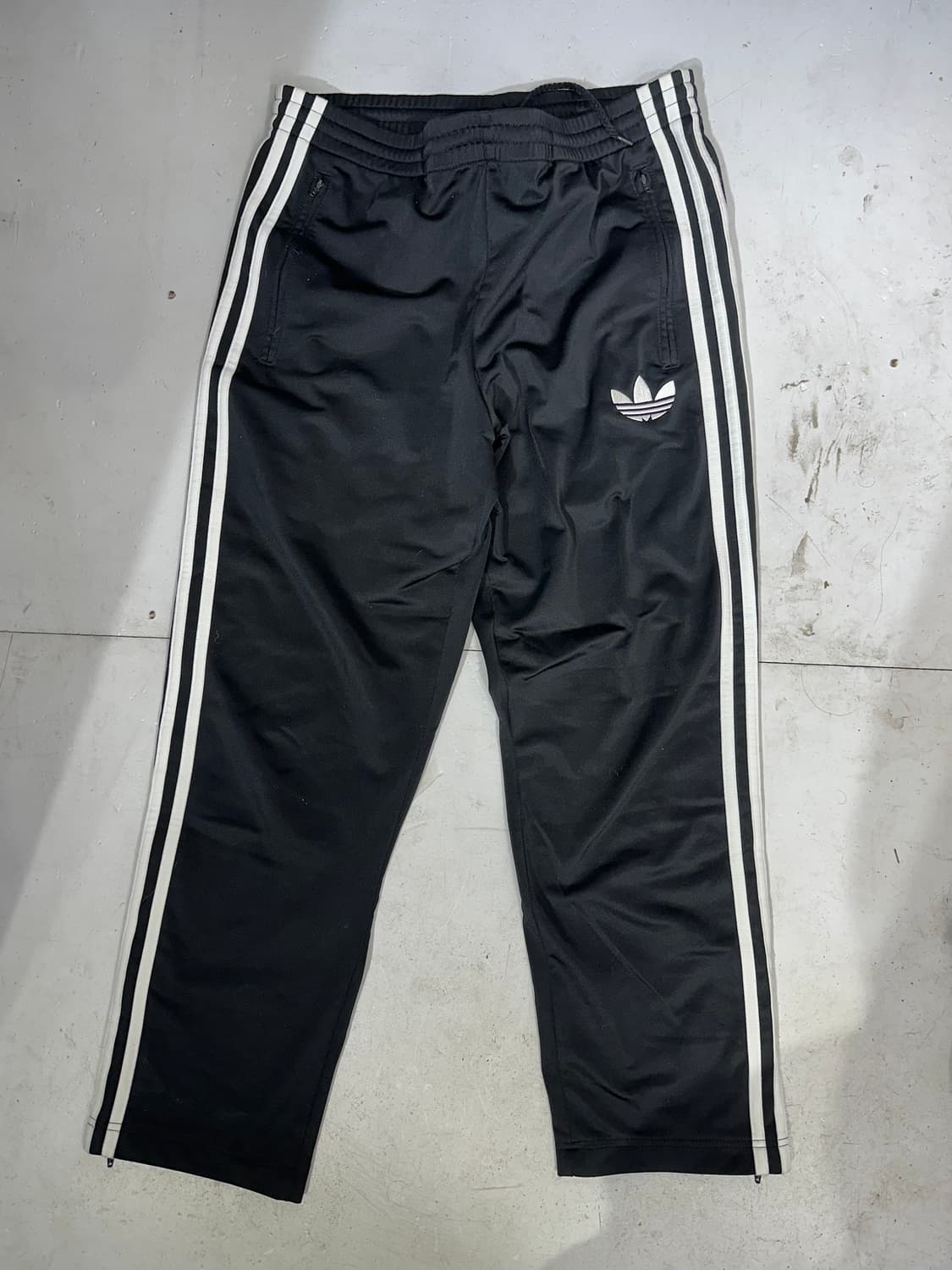아디다스 블랙 와이드 화이트 삼선 파이어버드 추리닝 바지 90 상품이미지4