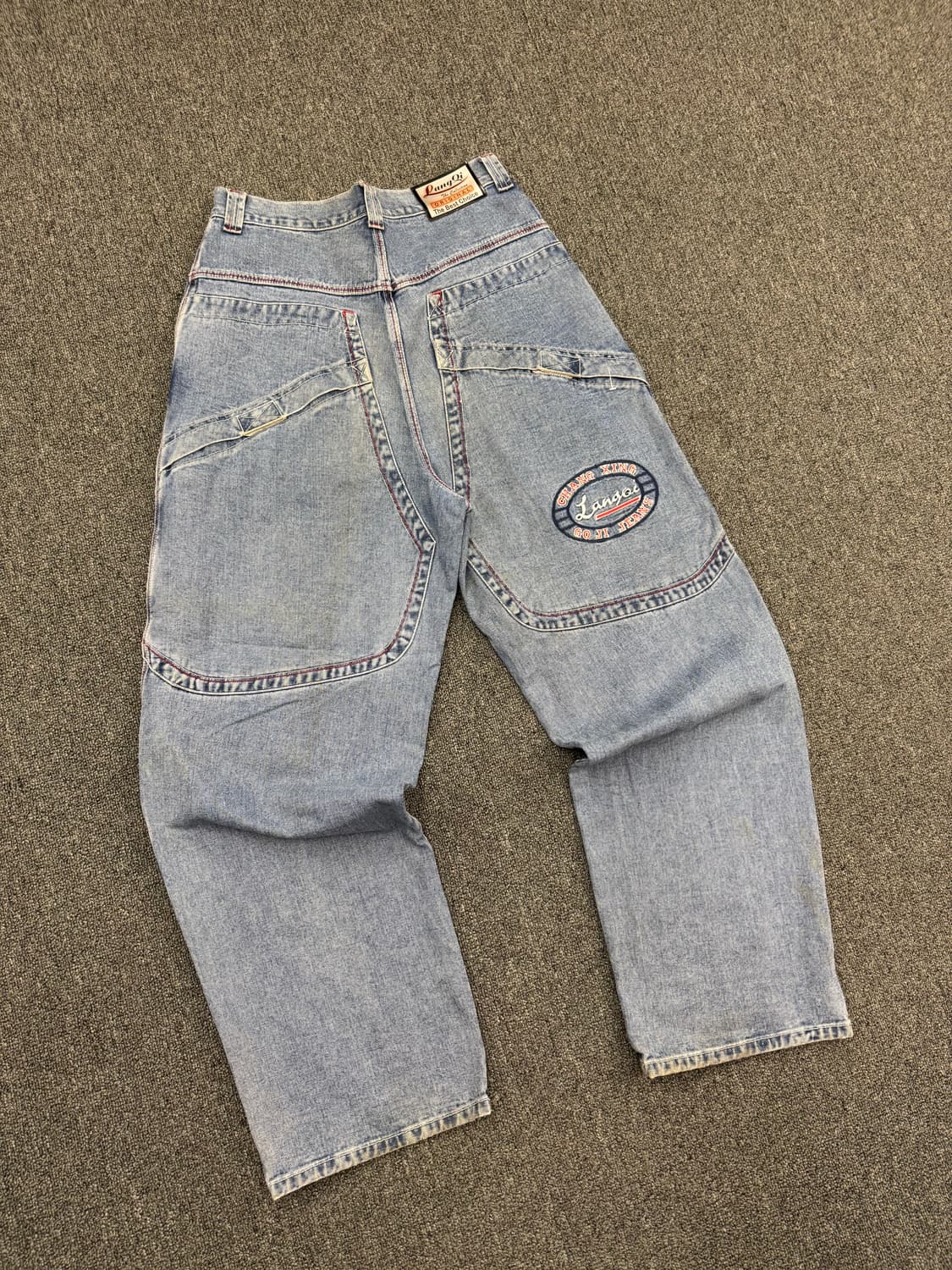 XL) Lang QI 빈티지 y2k 올드스쿨 데님 더블니 워크팬츠 상품이미지5