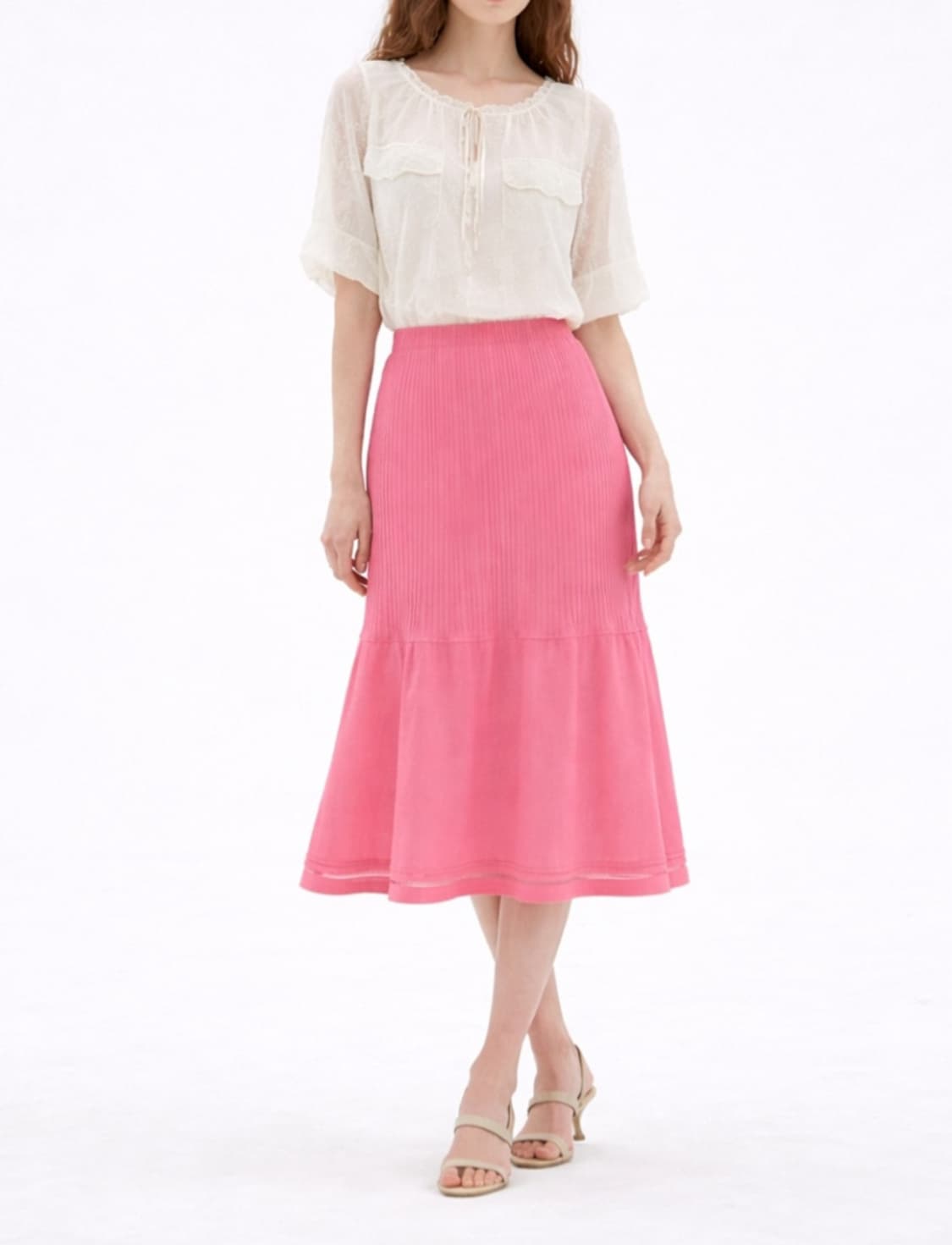 오즈세컨 백플리츠 러플패널 니트셋업 66사이즈 상품이미지3