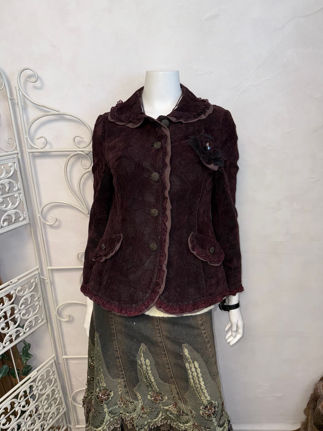 Violet suede oriental floral lace jacket 상품이미지5