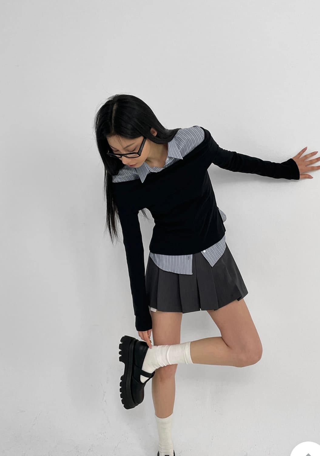 블랙업 하이테 스트라이프 셔츠 블루 S 상품이미지4