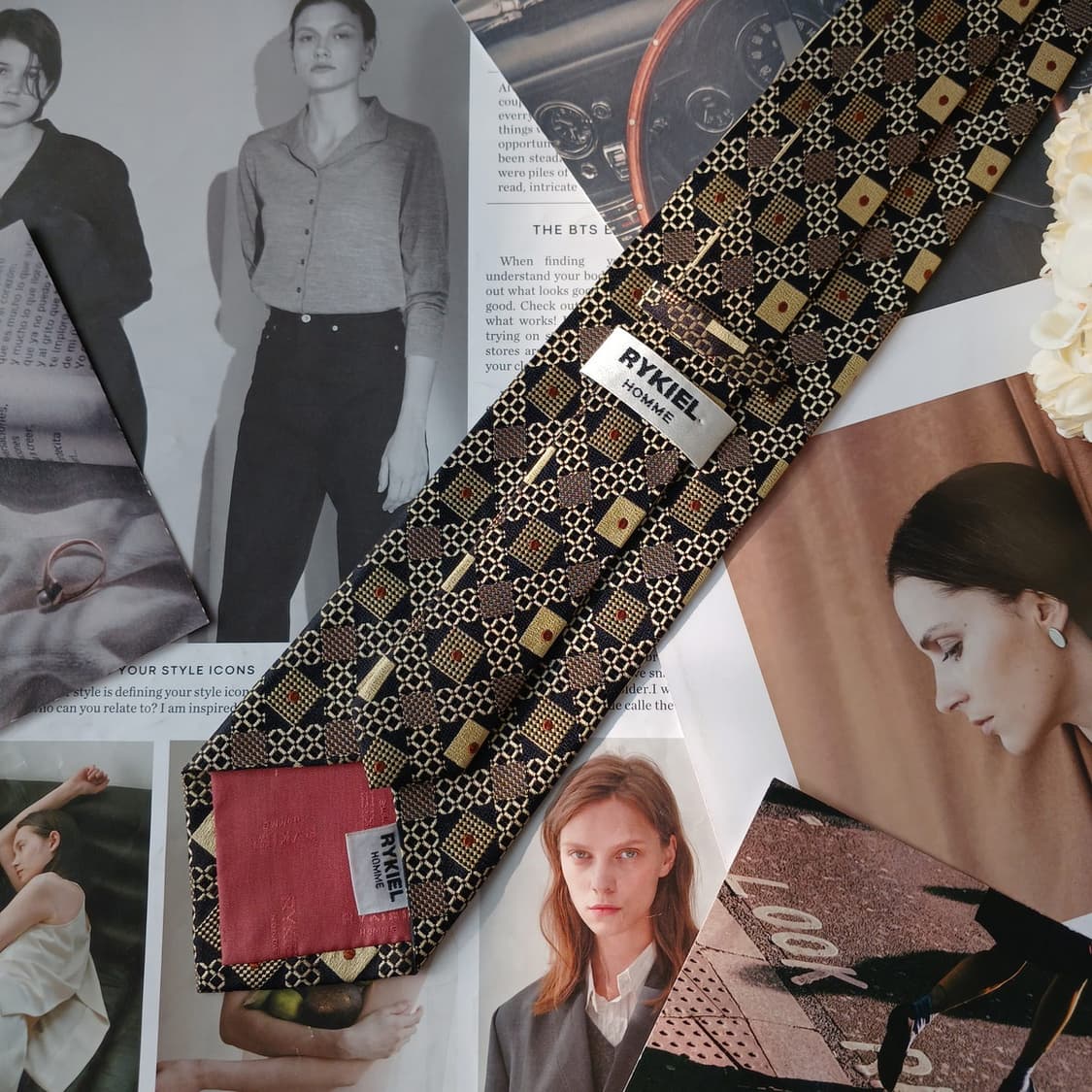 소니아 리키엘 실크 블랙 패턴 넥타이 9.4cm A+등급 A19749 상품이미지5