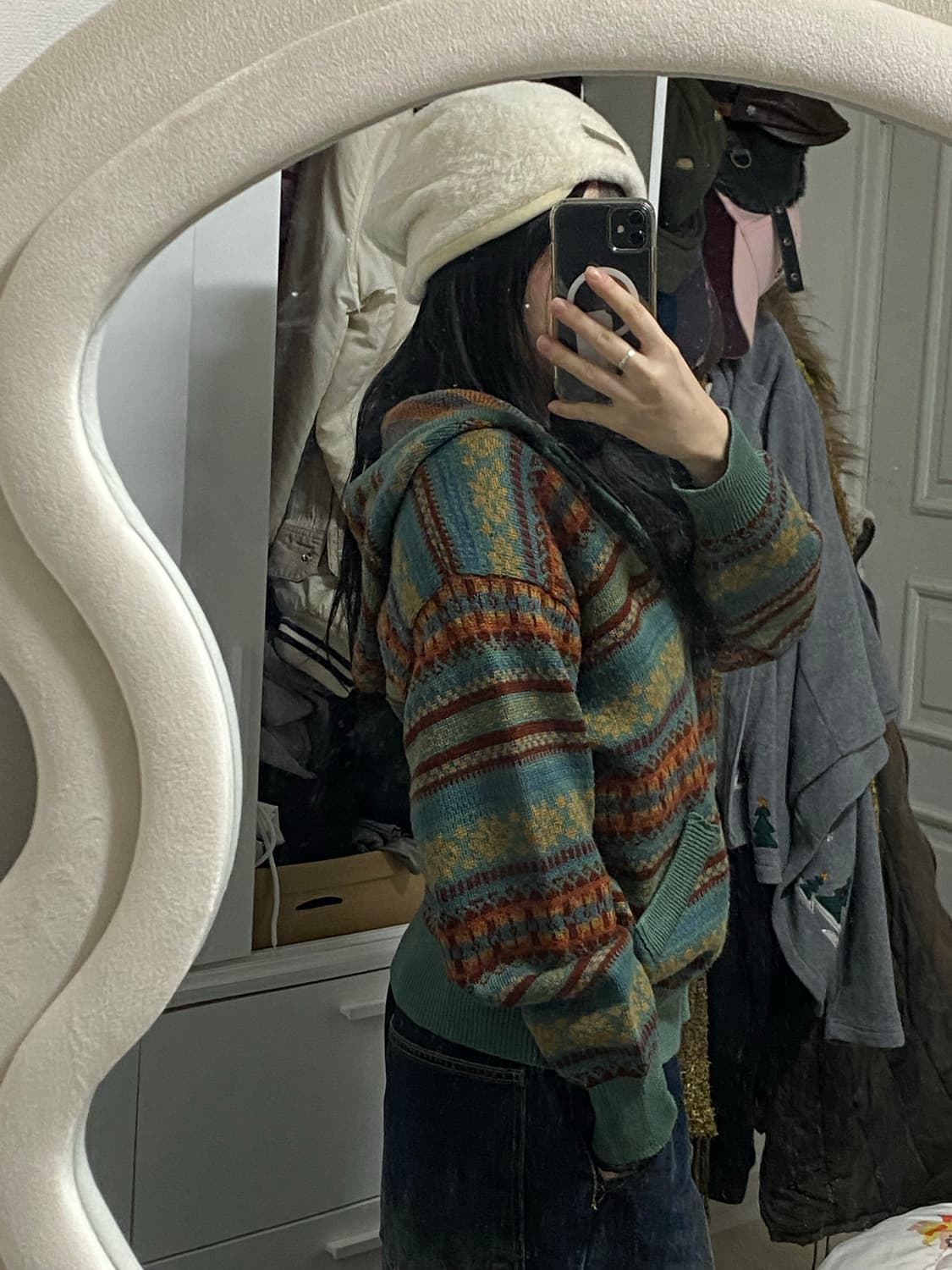 빈티지 눈꽃패턴 니트 후드집업 상품이미지4