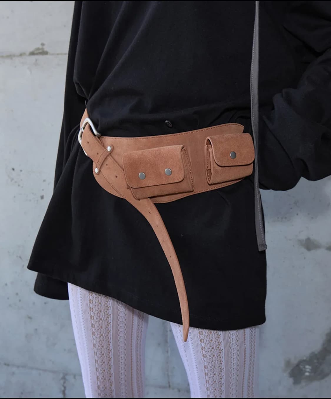 렌세 리얼 소가죽 스웨이드 포켓 벨트 브라운 새상품 상품이미지2