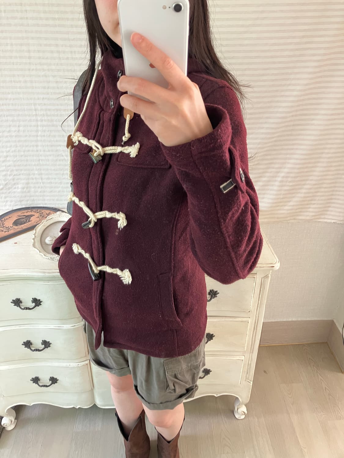 jpn vintage 레드와인 후드 떡볶이 코트 y2k 스트릿 갸루 펑키 상품이미지3