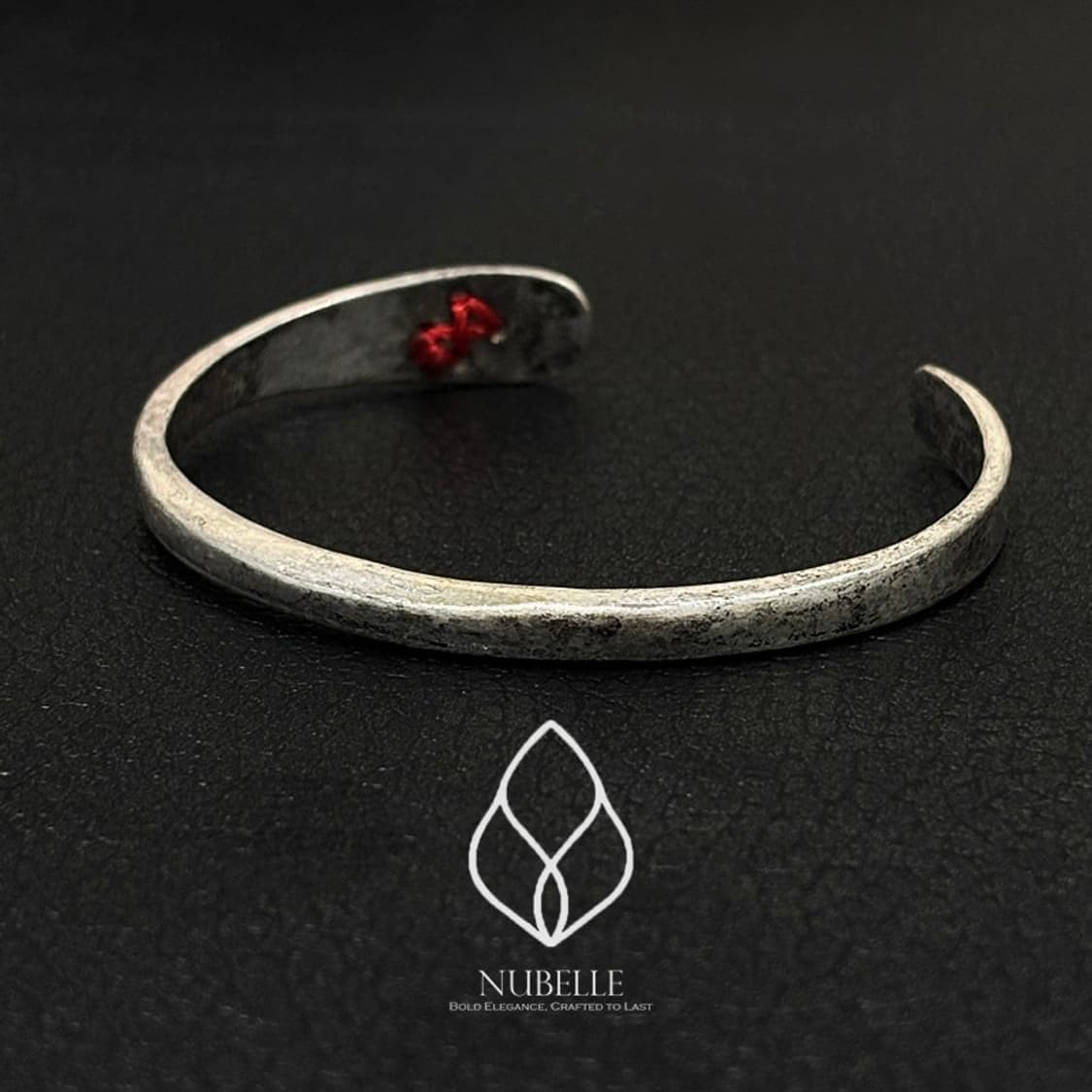 🌗 Red stitch bracelet / 엔틱 레드 스티치 실버 팔찌 상품이미지5