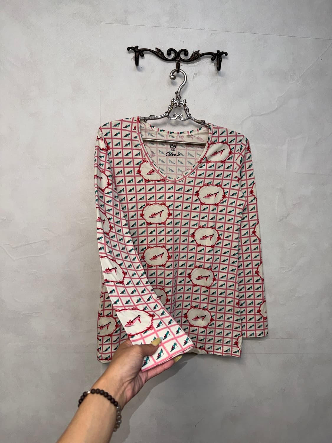 Pink mint check heels long sleeve 상품이미지3