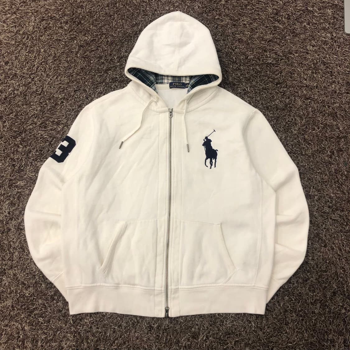 폴로 랄프로렌 빅포니 화이트 체크 투웨이 후드집업 상품이미지3