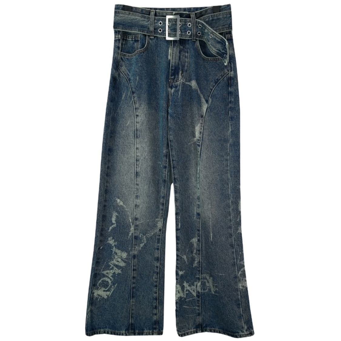 [팬시클럽] 벨티드 그래픽 부츠컷 데님 팬츠 청바지 M19691 상품이미지2