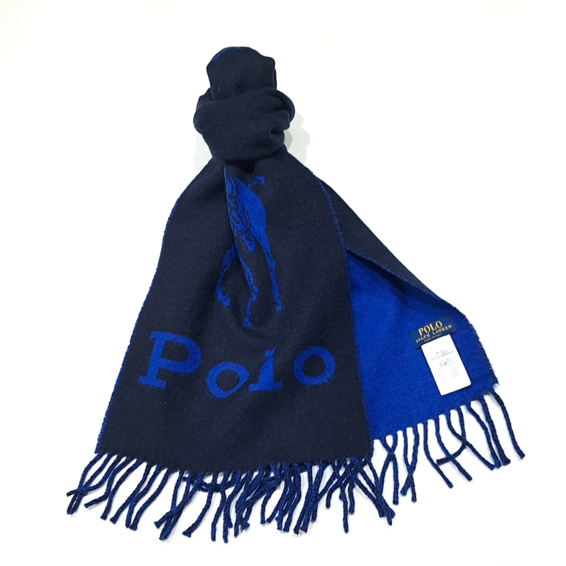 MX606 폴로 00s 이태리판 울 양면 빅포니 네이비 머플러 목도리 상품이미지3