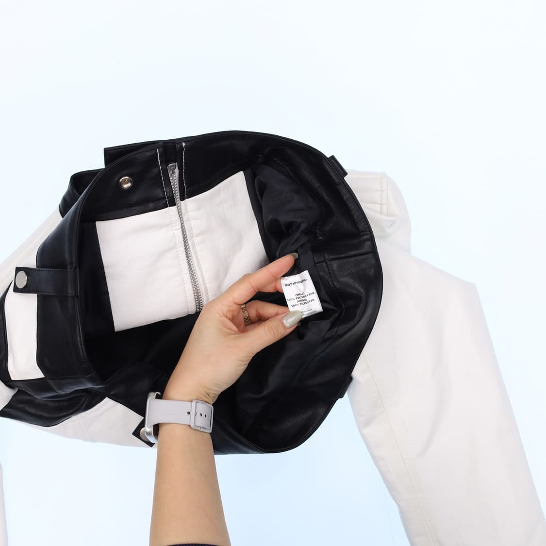 [실측확인] 새상품 낫노잉 여성 크롭 레이싱 레더 자켓 0120J 상품이미지5