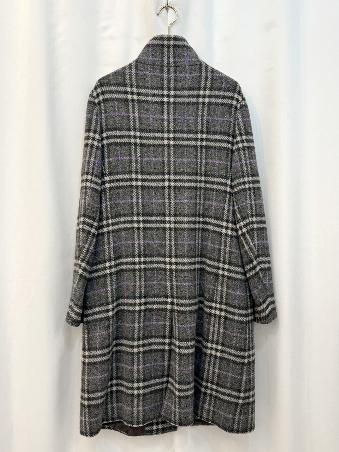 버버리 울 100% 그레이 노바체크 하이넥 롱 코트 상품이미지4
