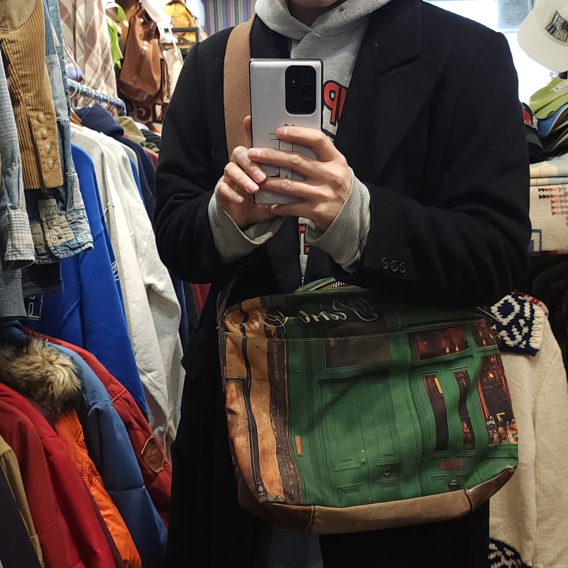 90s 폴스미스 메신져백 캔버스 레더 카페 프린팅 상품이미지10