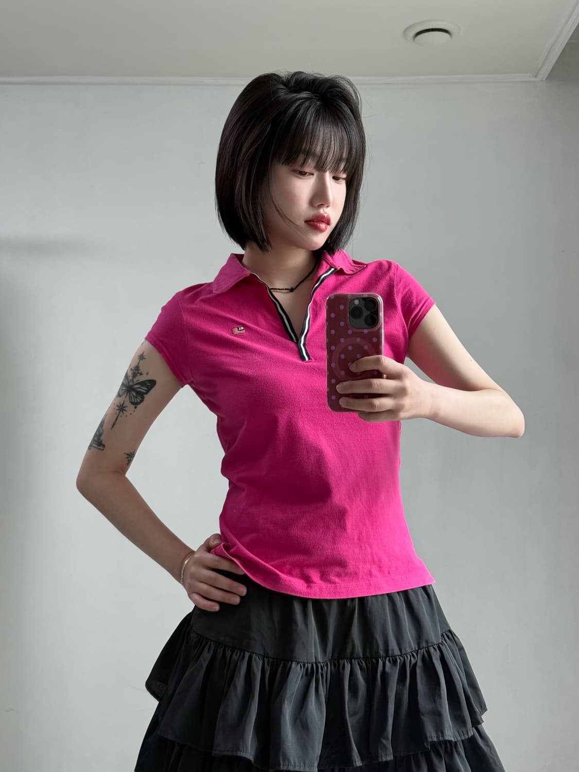 폴로 진스 핫핑크 딱붙 반팔티 상품이미지4