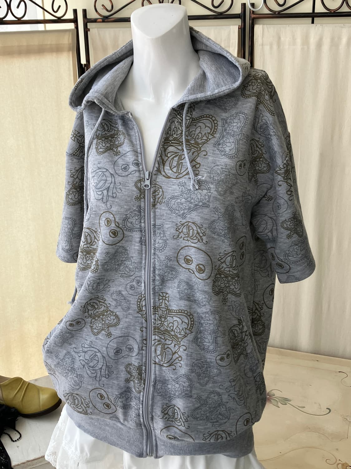 gray oriental half sleeve hoodie 상품이미지3